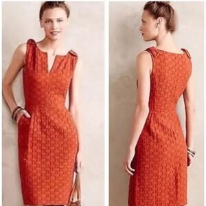 $158 Tabitha Anthropologie Size 6 Cinnamon Basket‎ Weave Sleeveless Dress